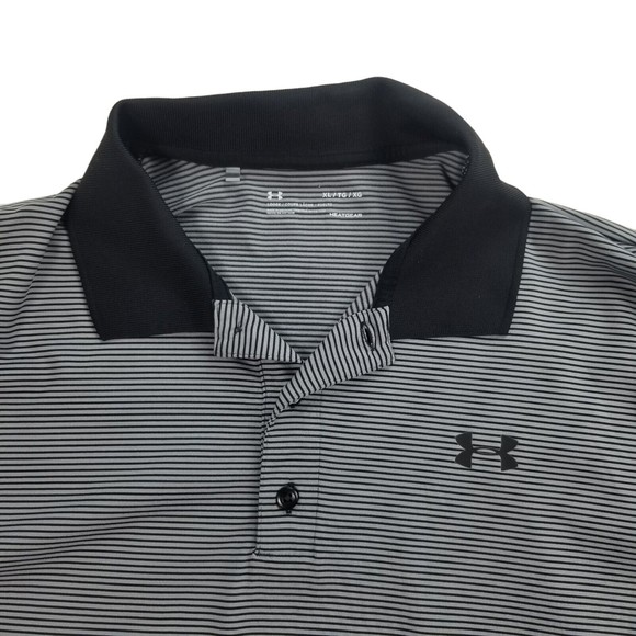 Under Armour Mens Polo Shirt Short Sleeves Striped Loose Heat Gear Black Size XL - Picture 14 of 16